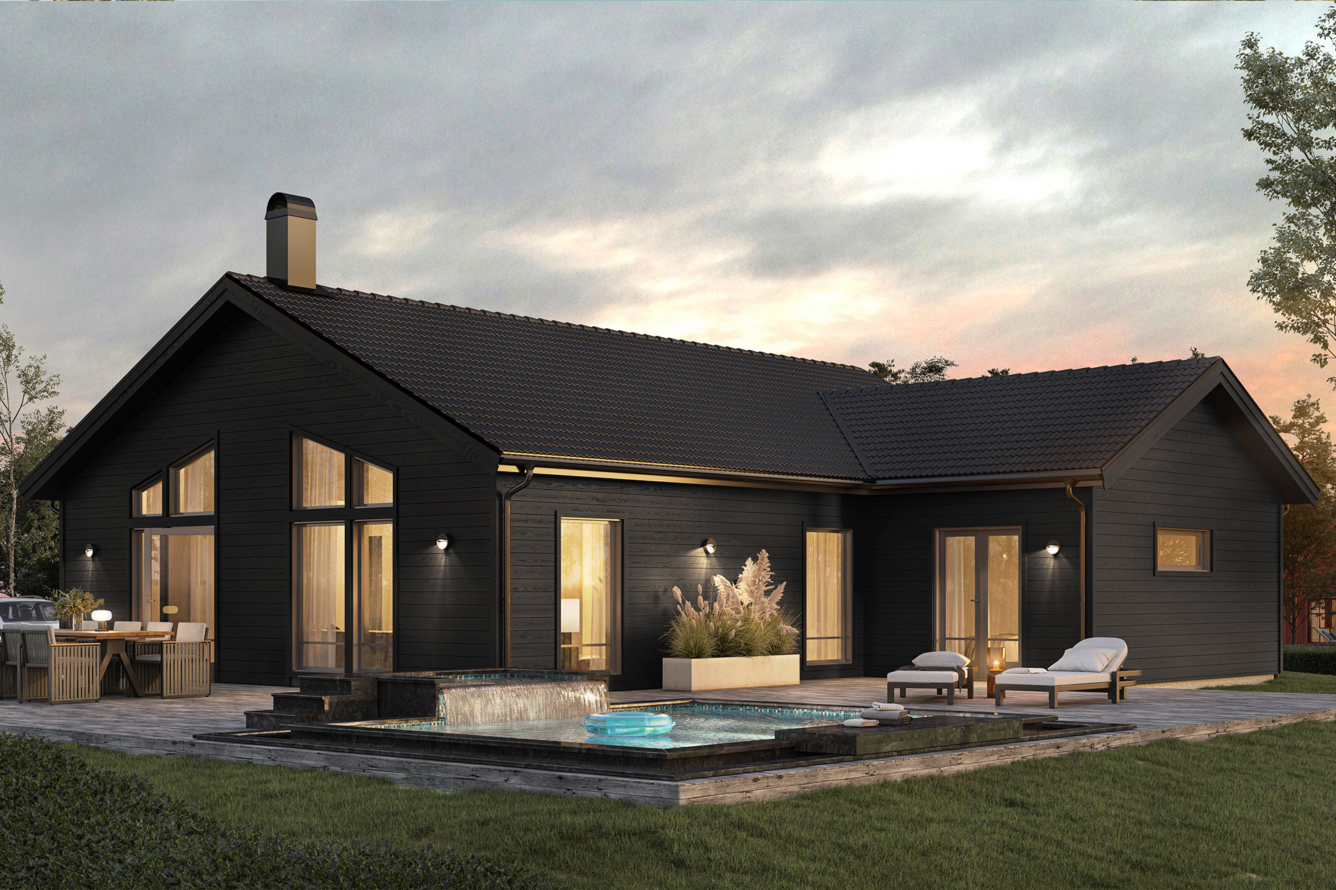 Vy över bostadshus i Skogsnära